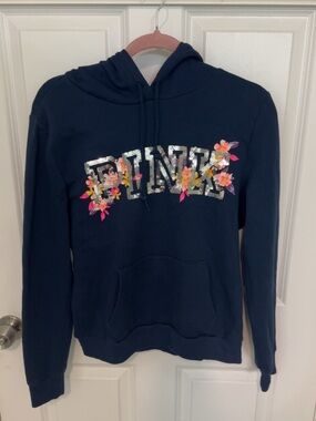 PINK Victoria's Secret Navy Sweatshirt with Floral Script Logo